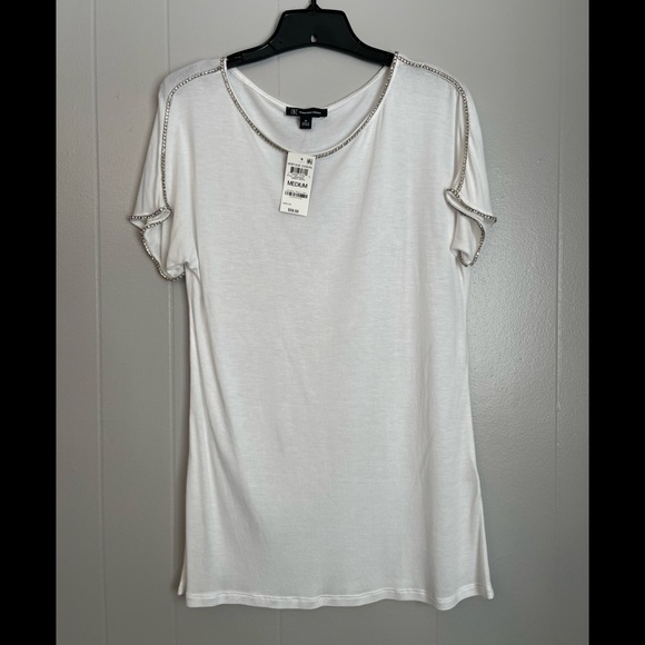 INC Women’s Rhinestone Embellished Tee White Size M NWT - Picture 3 of 8